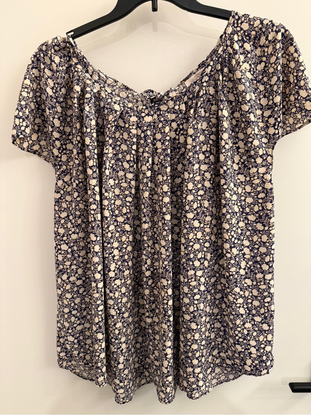 Women's Navy Floral Short-Sleeve Peasant Top with